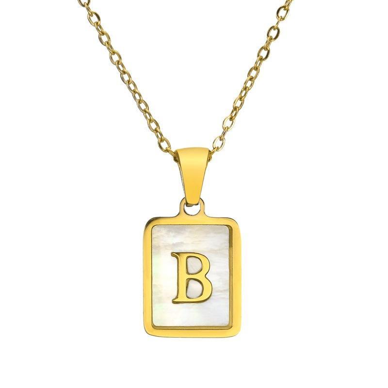 Small Pendant Gold Titanium Steel Necklace English Letter Design Shiny Chain Hypoallergenic for Women Everyday Wear