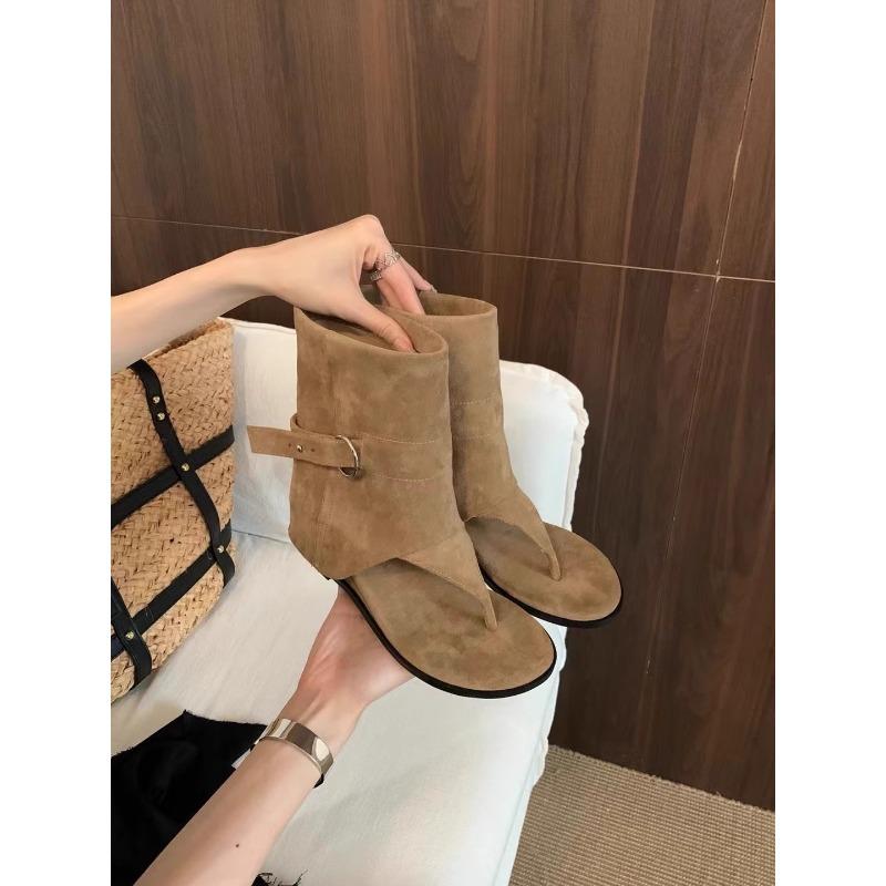 Mezzanine Sandals Women's Summer New Inner Height Increase Cool Boots Sleeve Beautiful Short Boots Soft Leather Flip-flops