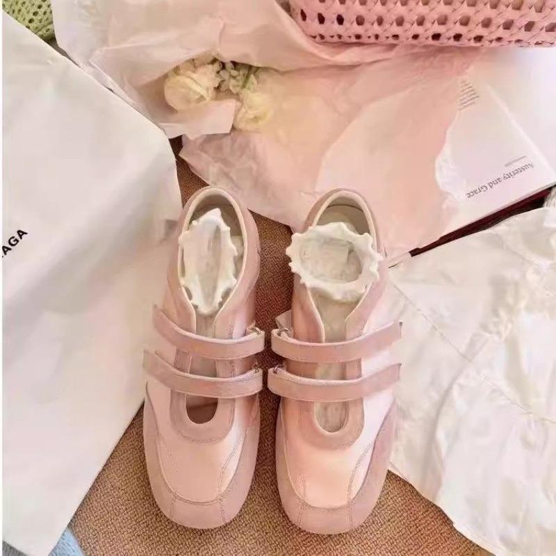 Velcro Splicing Satin New Beautiful Word Belt Casual Shoes Women Mary Jane Shoes Ballet Style