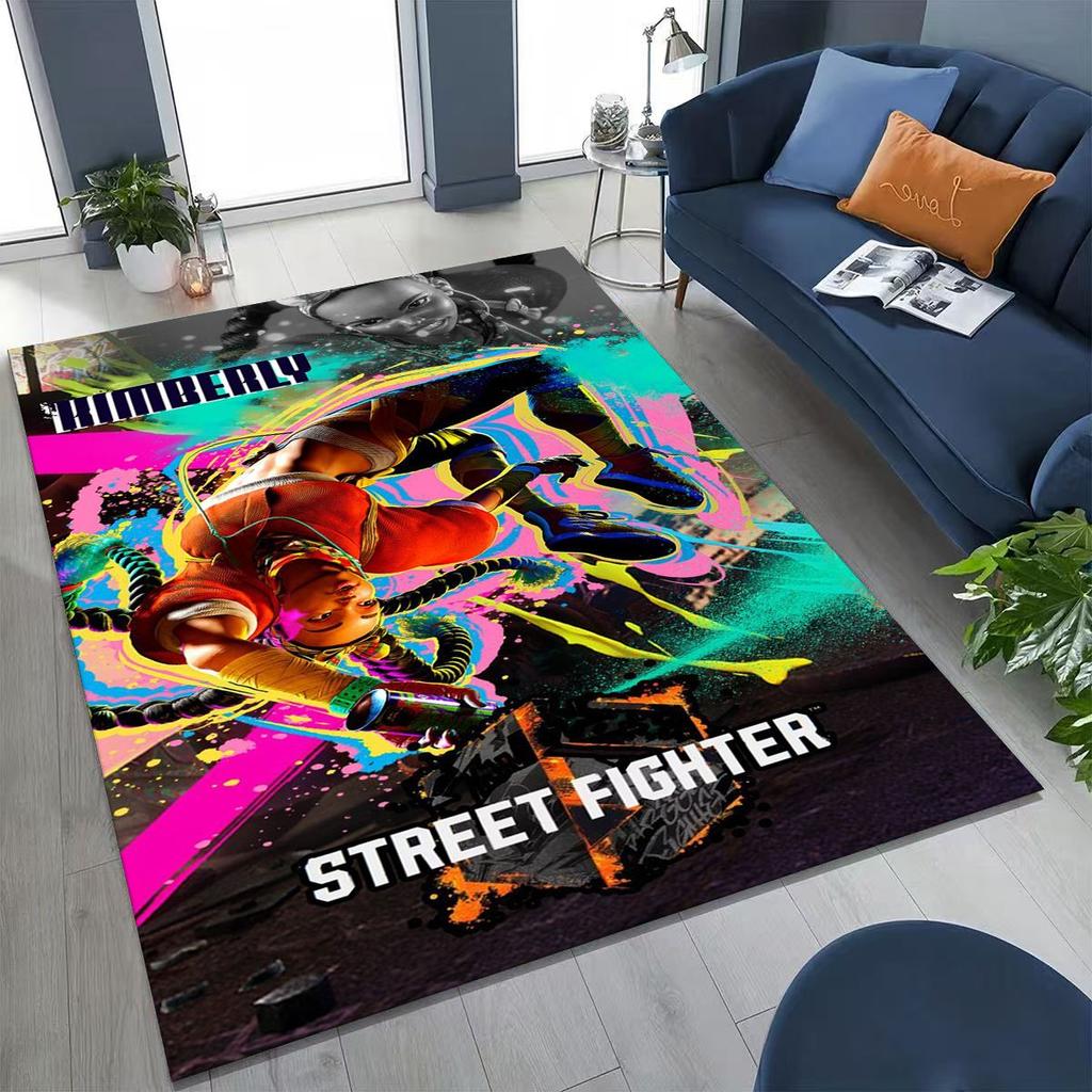 Retro Street Fighter 6 Characters Game Chun-Li Cartoon Rug for Bedroom Living Room Sofa Home Doormat Decor,Non-slip Floor Mat