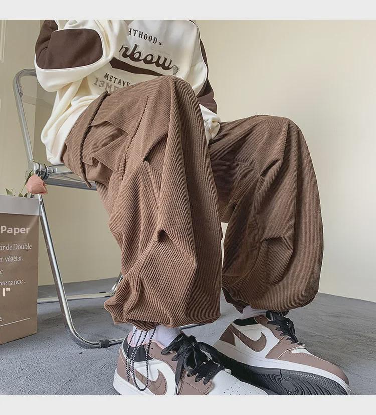 Salopette retrò da uomo in velluto a coste con coulisse e tasche grandi - Spessa e ampia per abbigliamento casual autunnale e invernale.