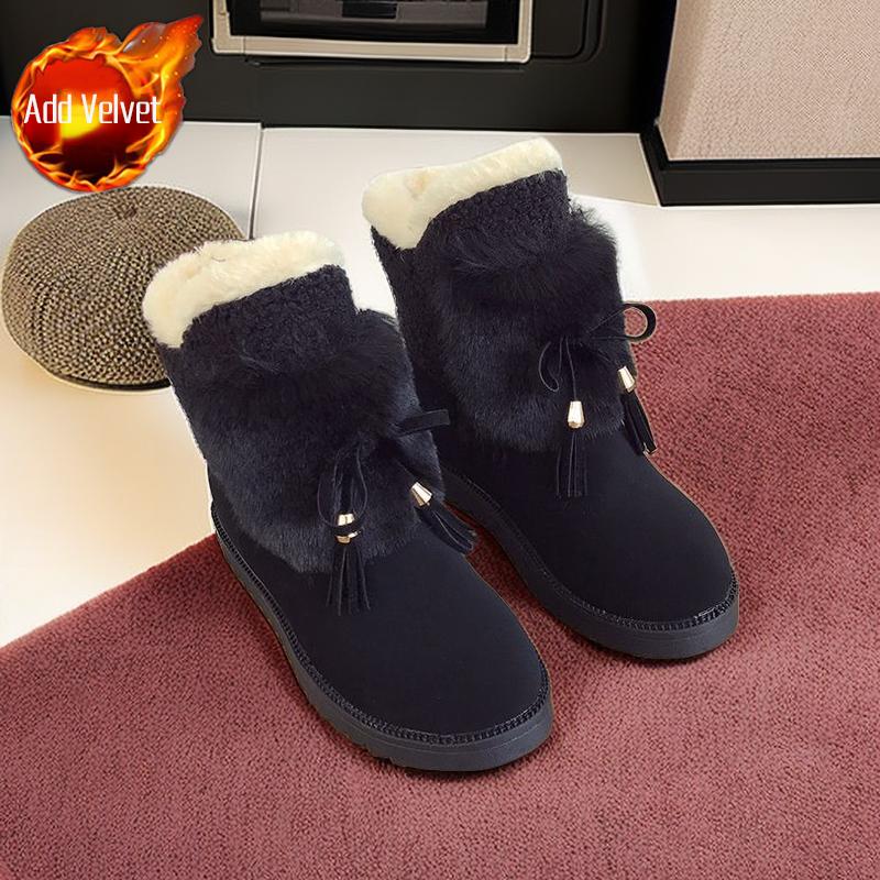 Winter Waterproof Ladies Shoes Round Toe Chunky Plush Warm Women's Snow Boots Goth Comfortable and Elegant Booties on Promotion