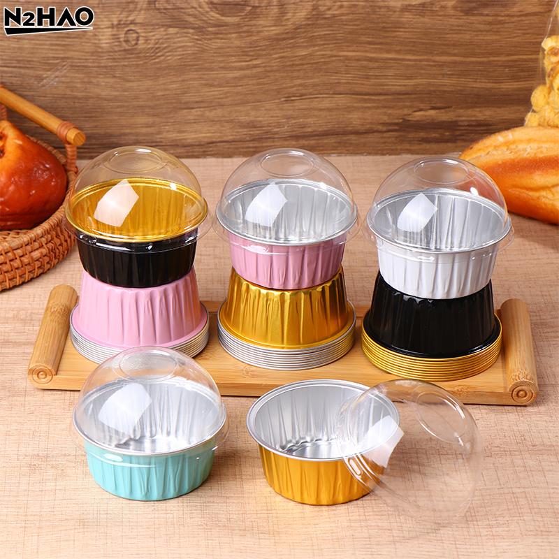 10 Stück 125 ml Ramekins mit Kuppeldeckel Aluminiumfolie Back-Desserttasse Cupcake-Muffin-Förmchen Pudding-Desserttasse für Hochzeit Geburtstag