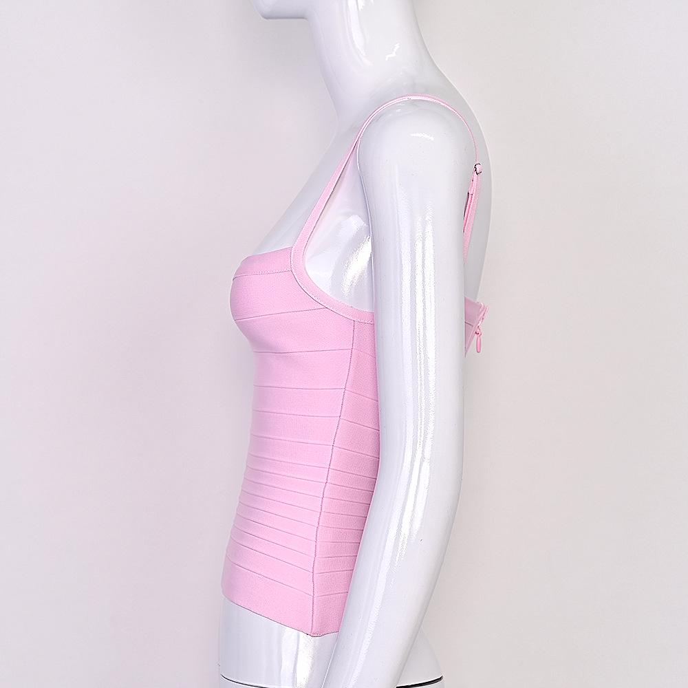 Yi Zhi Lian Women's European & American Strappy Ribbed Bandage Tank Top - Slimming, Sexy, Backless, Stretchy, Versatile Resort Wear