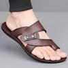 Men Black Leather Slippers Simple Flats Summer White Outdoor Brown Open Toe Wide Head Beach Shoes Plus Size