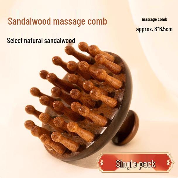 Portable Sandalwood Massage Comb: Gold Thread Design for Scalp & Body