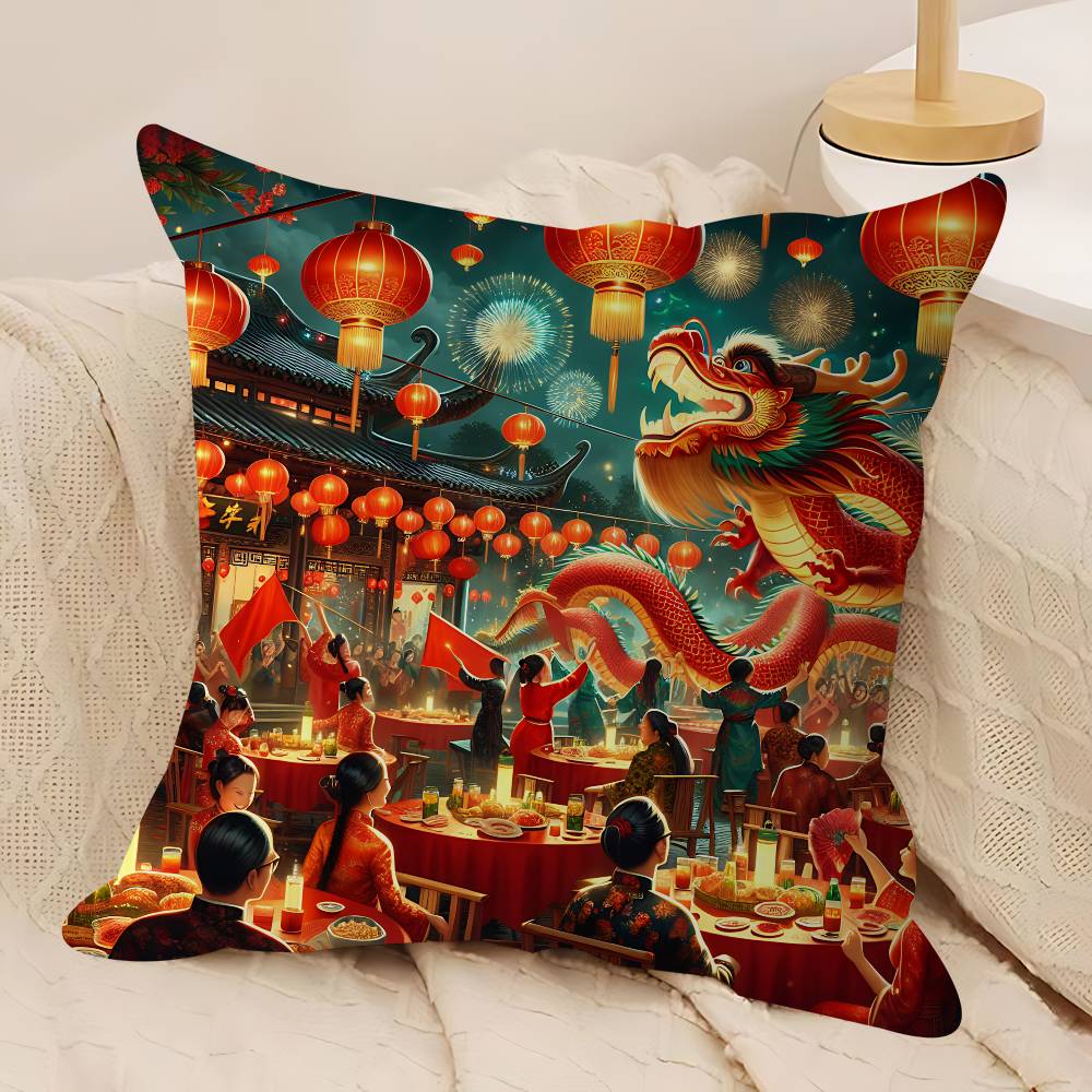 Art New Year Pillow Cushion Cover Pillowcase Living Room Sofa Home Decor Customized