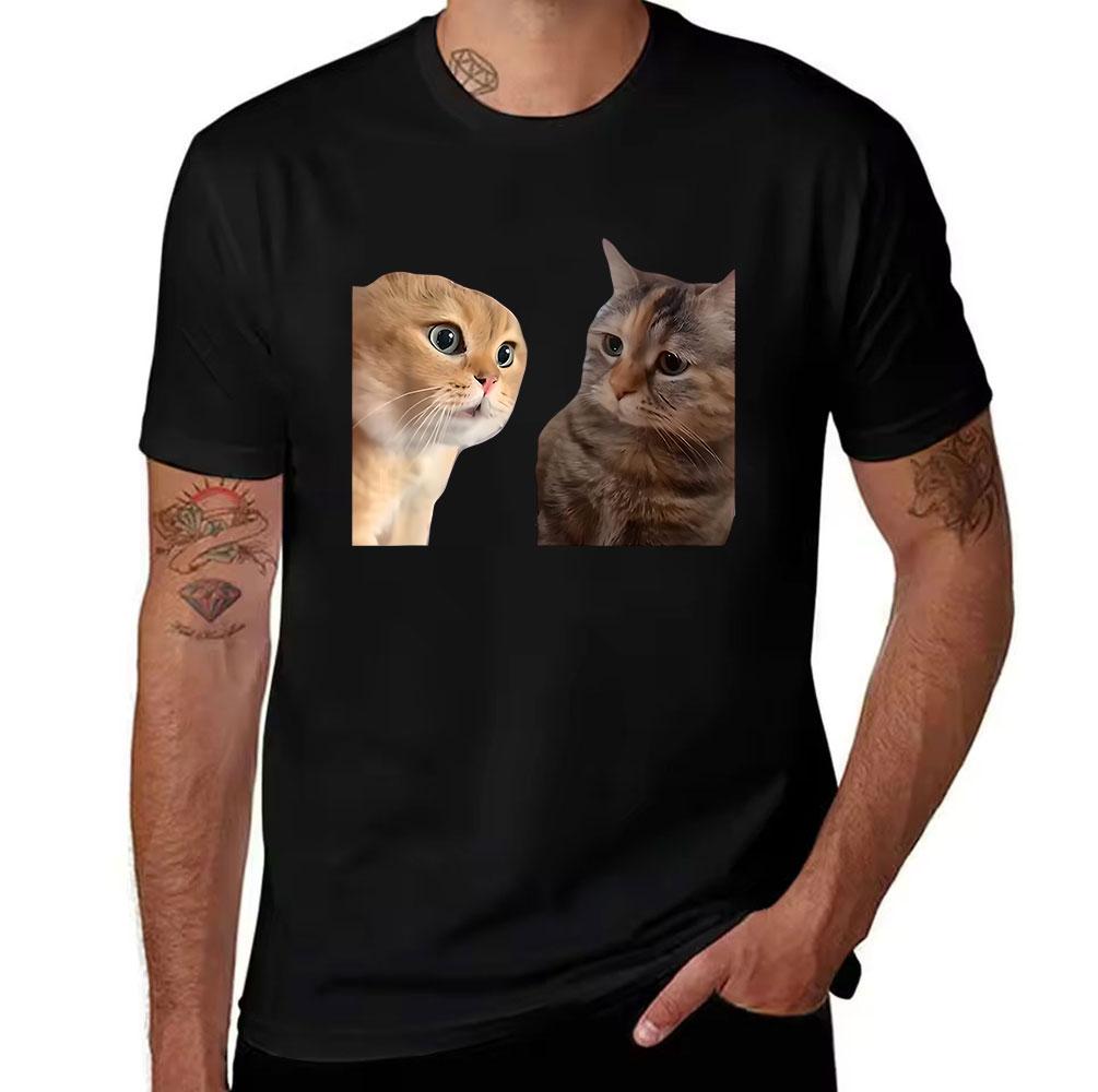 Unisexs Cotton Tshirt With Funny Cat Print Casual Crew Neck Short Sleeve Tee For Daily Wear