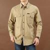 Men's Casual Loose Long-sleeved Shirt New Large Size Solid Color Middle-aged and Young People's Shirt Autumn Tooling Pocket