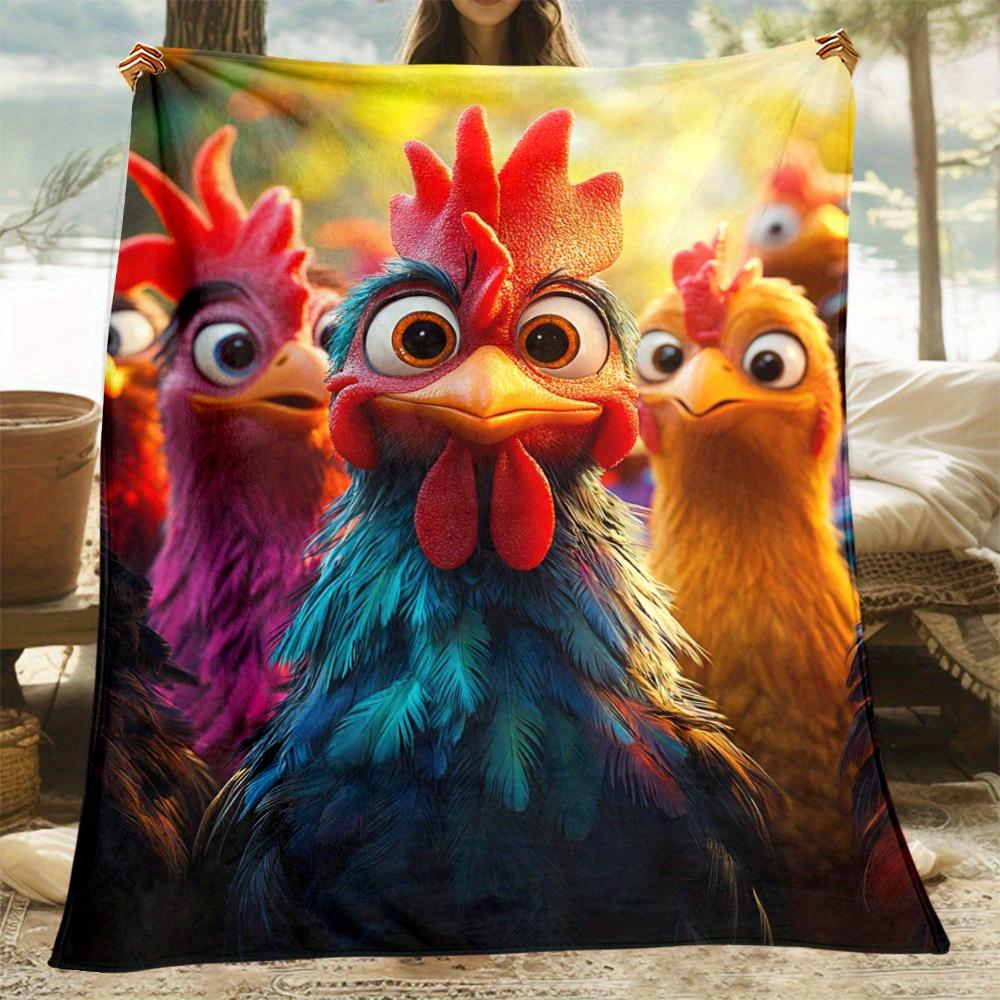 1Pcs Cozy Funny Chicken Printed Flannel Blanket Lightweight Soft Throw Soft All Season Bedspread for Couch Camping Travel
