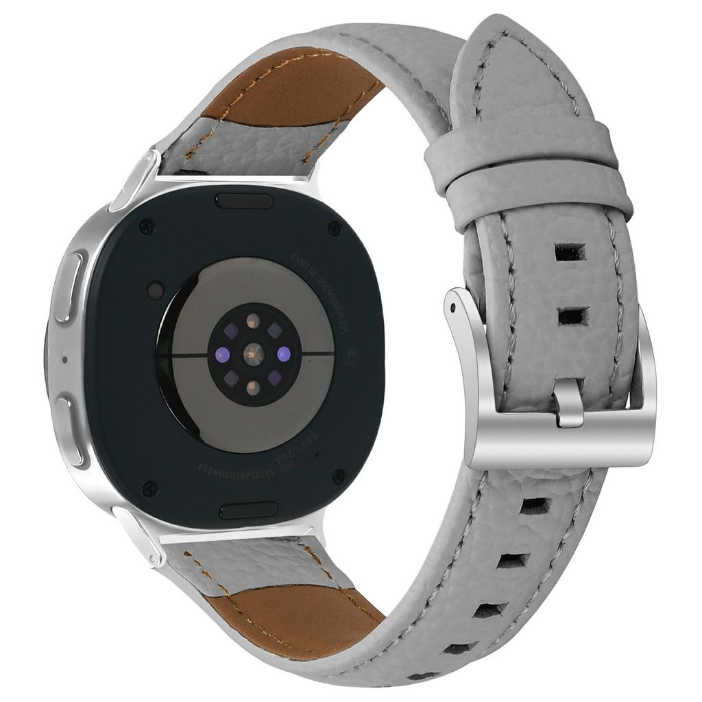 Litchi Texture Genuine Cow Leather Strap for Samsung Galaxy Watch8 Classic 46mm/Watch8 44mm/40mm Pointed-End Watch Band with Silver Buckle