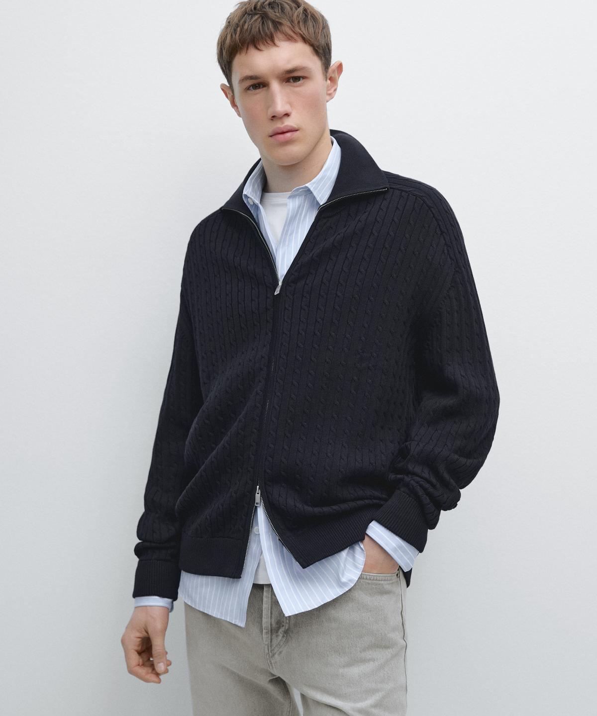 Massimo Dutti Cotton Cable Knit Zip-Up