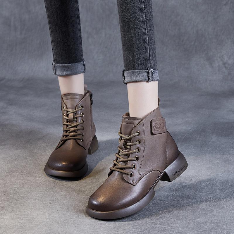 The first layer of cowhide short boots for women in the autumn and winter of 2025, the new retro leather British style Martin boots, and small leather