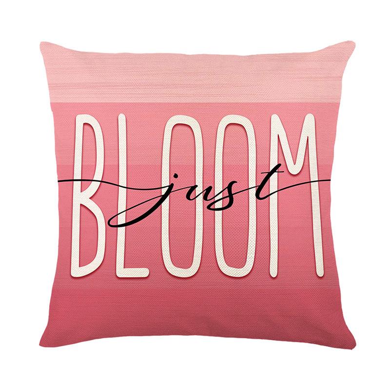 Spring Pink Flower Pillow Cover Polyester Printed Letter Floral Decoration Living Room Sofa Cushion Cover