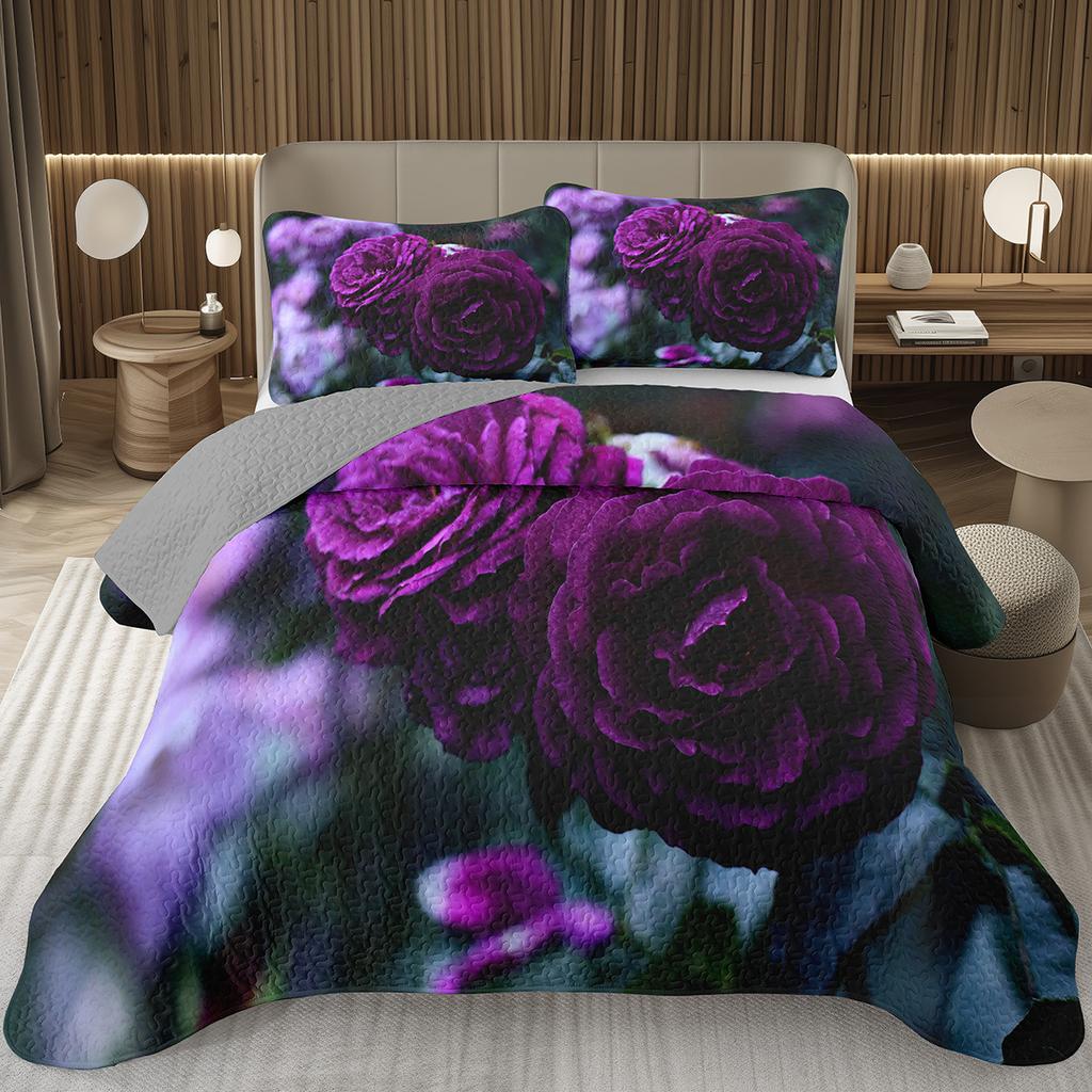 Romantic Rose Bedspread Queen/King/Twin Botanical Floral Coverlet Valentine's Day Quilted Bedding Set for Girls Women Room Decor
