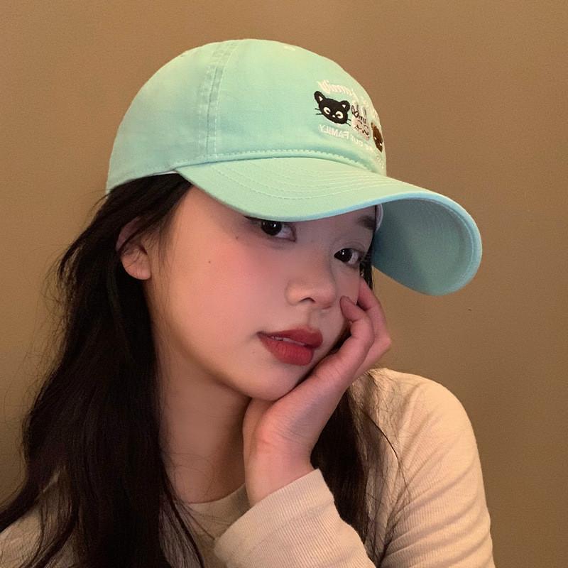 Cute Cartoon Animal Embroidered Baseball Cap For Women Sweet Versatile Korean Fashion Curved Brim Hat