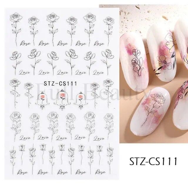 3D Nail Stickers Flowers Pink Purple Blossom Florals Leaves Decals Nail Art Adhesive Sliders Charms Manicure Decorations TRCA769