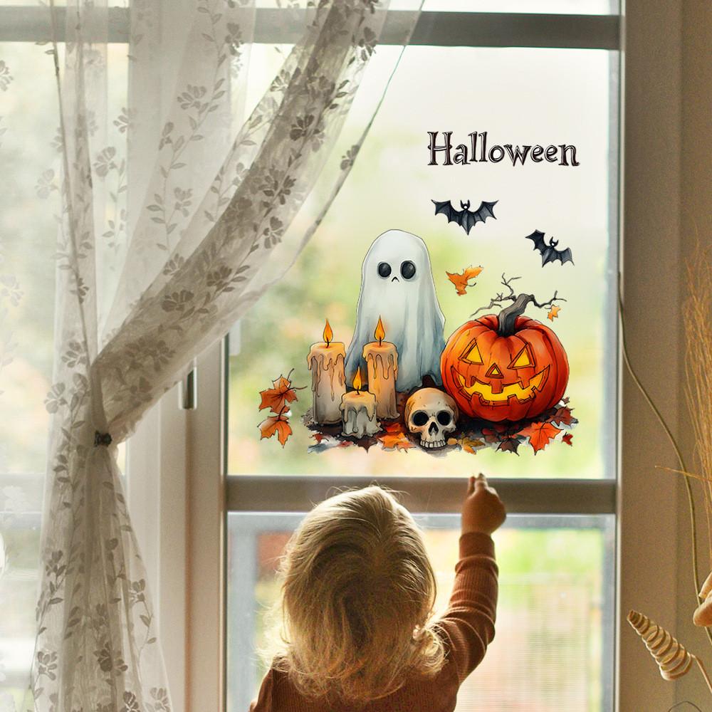 Ghost Pumpkin Halloween Candle Living Room Entrance Home Decor Wall Stickers