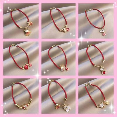Red Natal Year Series Red Rope Bracelet Weaving Festive Zodiac Cow Lucky Rope Niche Design Couple Jewelry