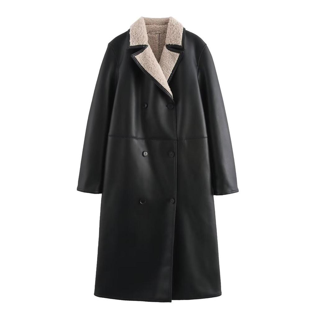 2024 Winter Women's Double-Sided Overcoat with European & American Style, Turn-Down Collar, and Long Sleeves