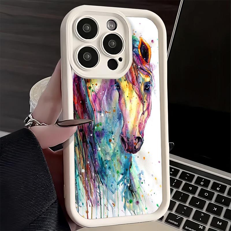 Phone Case for iPhone 17 Air 16E 15 16 Pro Max Oil Painting Horse Cover 14 Plus 13 12 Mini Soft Shell Silicone Fundas