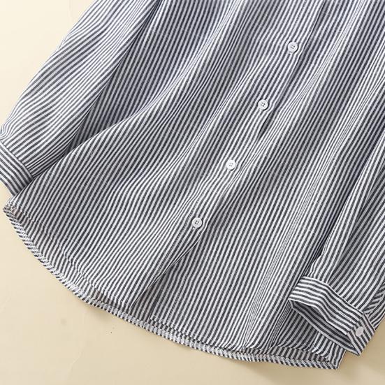 Damenhemd Stehkragen Langarm Einreihig Hemd Oberteile Vertikal gestreifter Druck