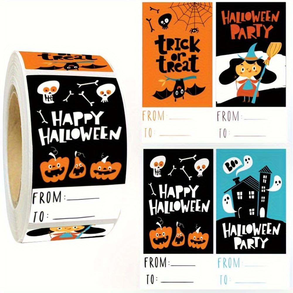 300PCS/Roll Halloween Gift Tags Self Adhesive Funny Festive Stickers for Party Decoration Gift Wrapping Packaging Holiday Labels