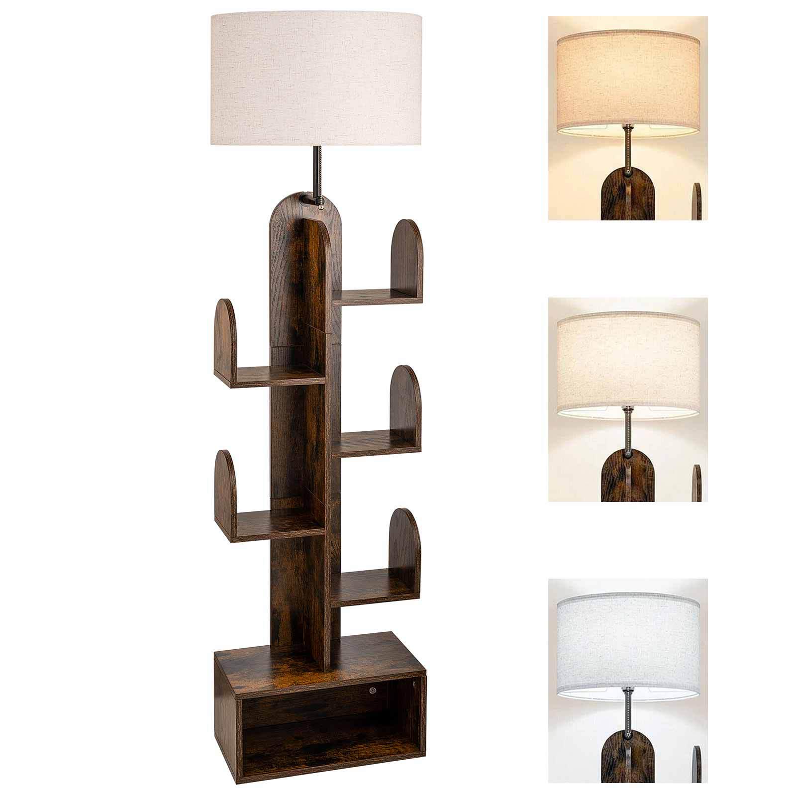 Напольный светильник-стеллаж Cross с тканевым абажуром и полкой для хранения Without Bulb