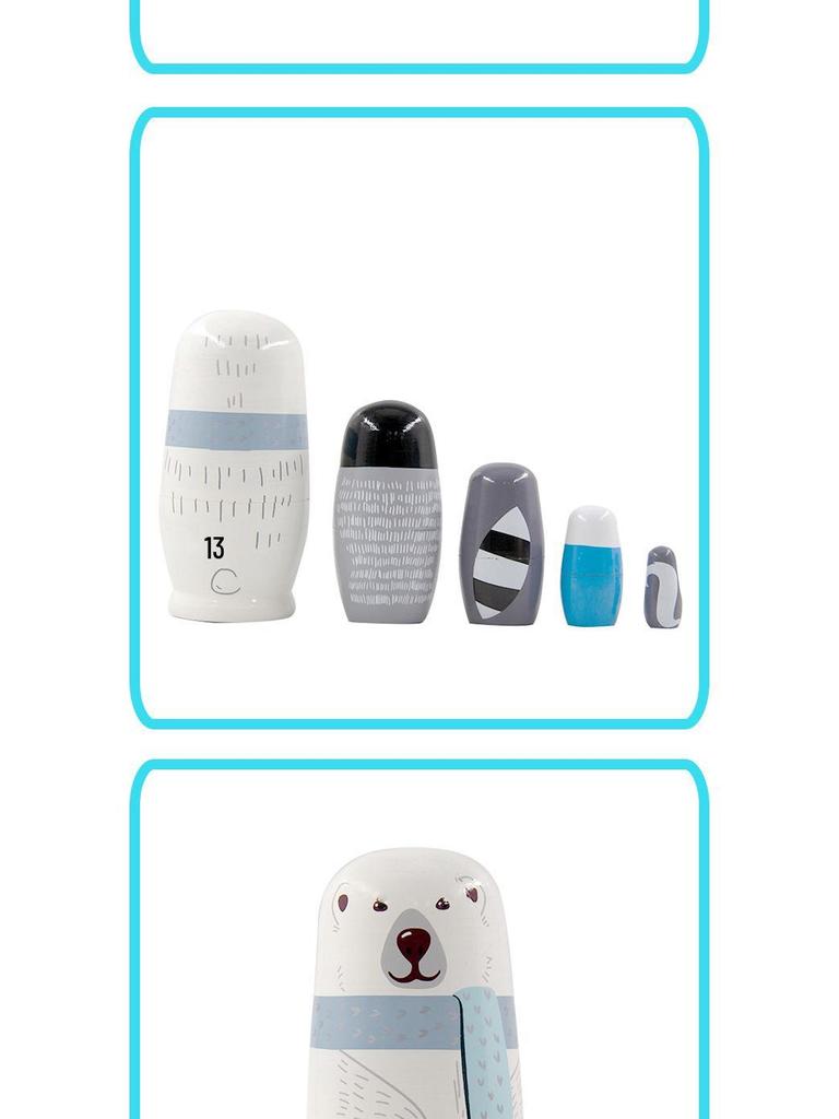 5-Layer Wooden Russian Nesting Dolls: White Big Bear Design for Children's Home Decor and Gifts