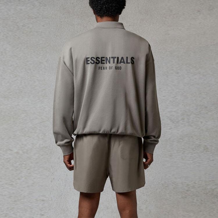 Fear of God Essentials Fall/Winter 2020 Long Sleeve Polo Shirt With Letter Logo Unisex Tops Cement FOG-FW20-360