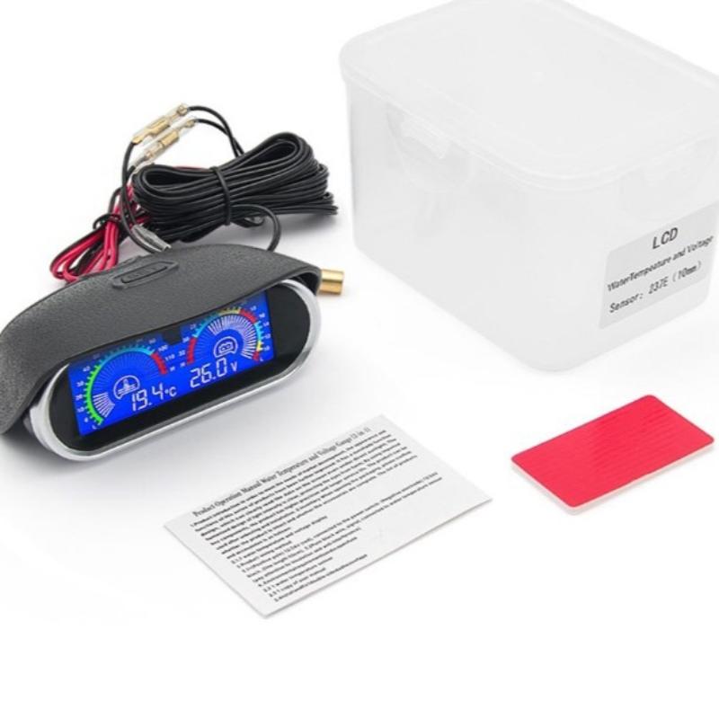 Car Truck 2 In 1 Lcd Gauge Water Temperature Meter +Voltmeter With 1/8 Npt Temp Sensor Water Temp Gauge For Auto Cars 12V/24V