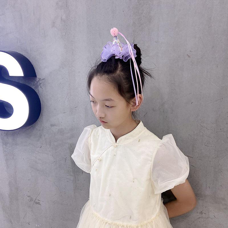 Princess Gauze Flower Ribbon Birthday Hat Hair Accessory - Fashionable Baby and Women's Hair Clip for Festivals & Performances