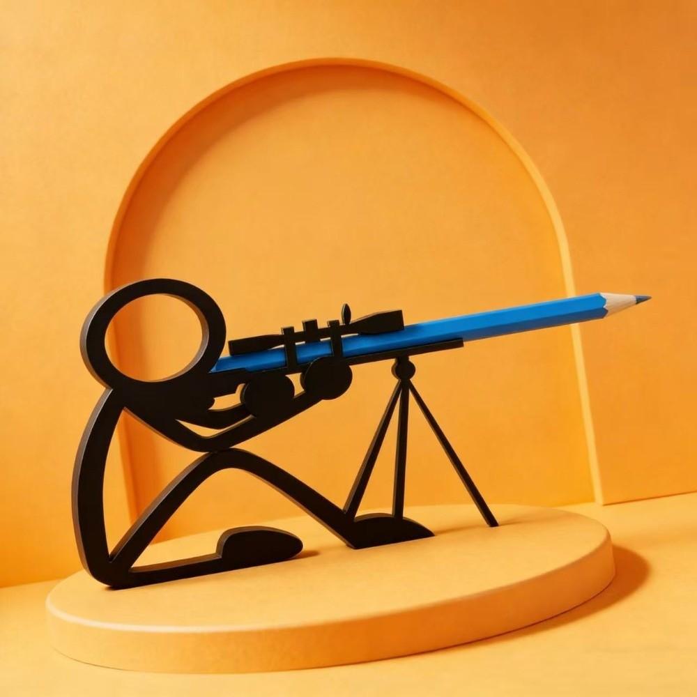 3D Schwarzer Stickman Krieger Stifthalter Plastik Lustige Stiftverzierung 3D Gedruckter Bleistifthalter Schüler