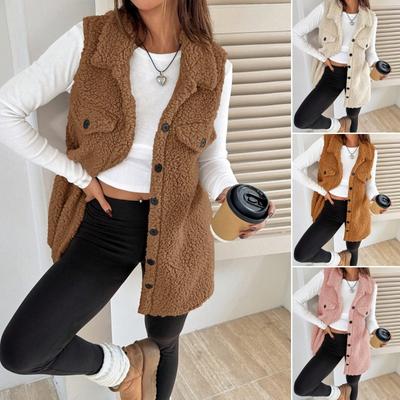 2025 Autumn and Winter New Style Lapel Open Button Plush Vest Jacket Loose Commuting Imitation Lamb