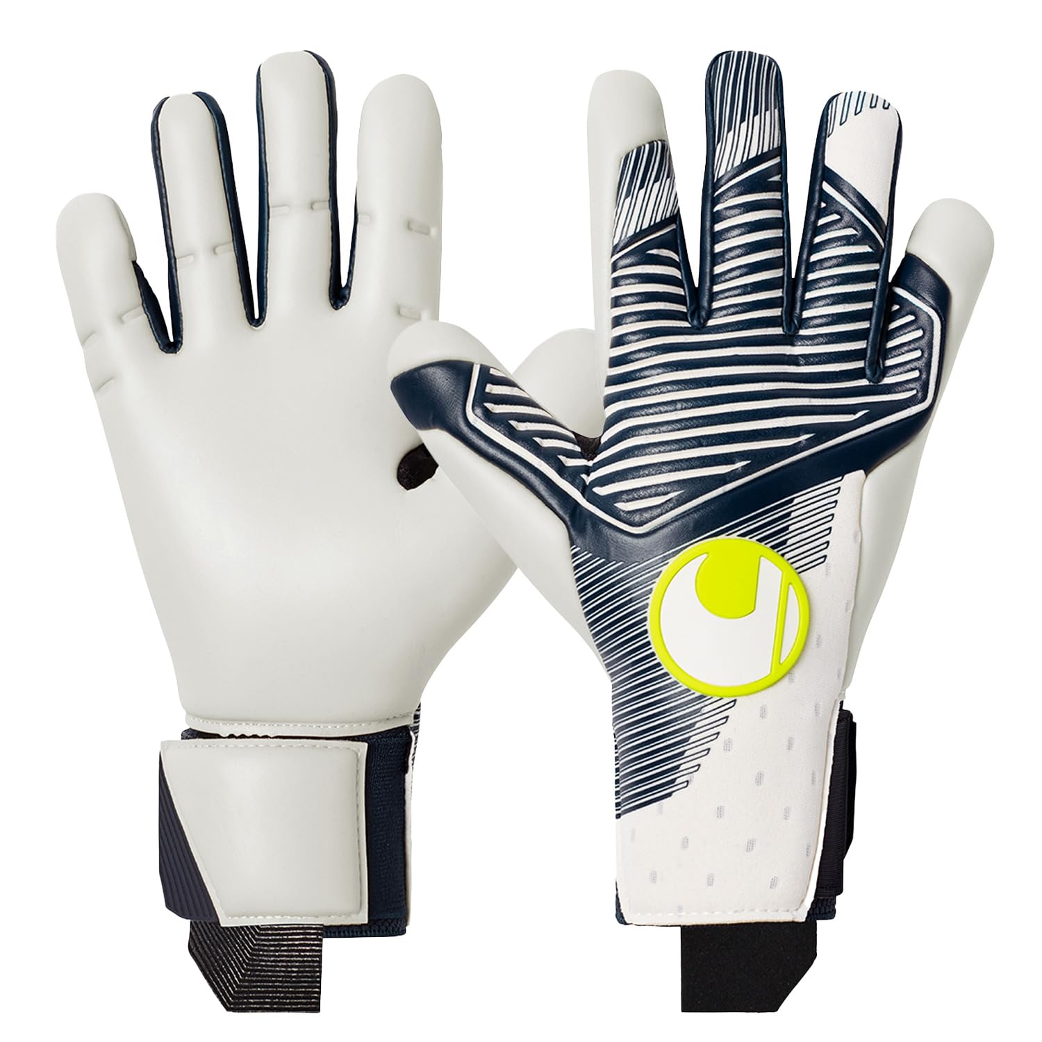 uhlsport Match Soccer Goalkeeper Powerline Horizon Absolute Grip Half 1011307 012 Yellow Gloves, Negative, 11, White/Navy/Flow