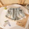 Girls' Lace Hem Denim Shorts - Soft, Elastic Waist, Breathable, Casual Summer Wear