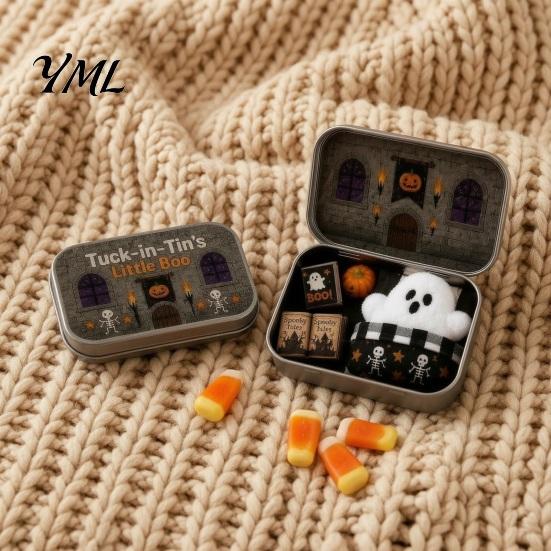 Halloween Decor Mini Ghost Tin Box Set, Little Pocket Cute In A Box, Tiered Tray Display Accessory Miniature Scene Spooky Desktop Decor, Gifts