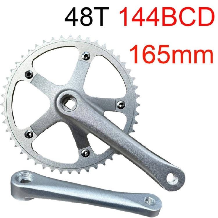 Aluminum Alloy Crankset, Road Bike 165mm Single Speed Crankset Mountain Bike Crank Arm Set with 144BCD 48T Chainrings