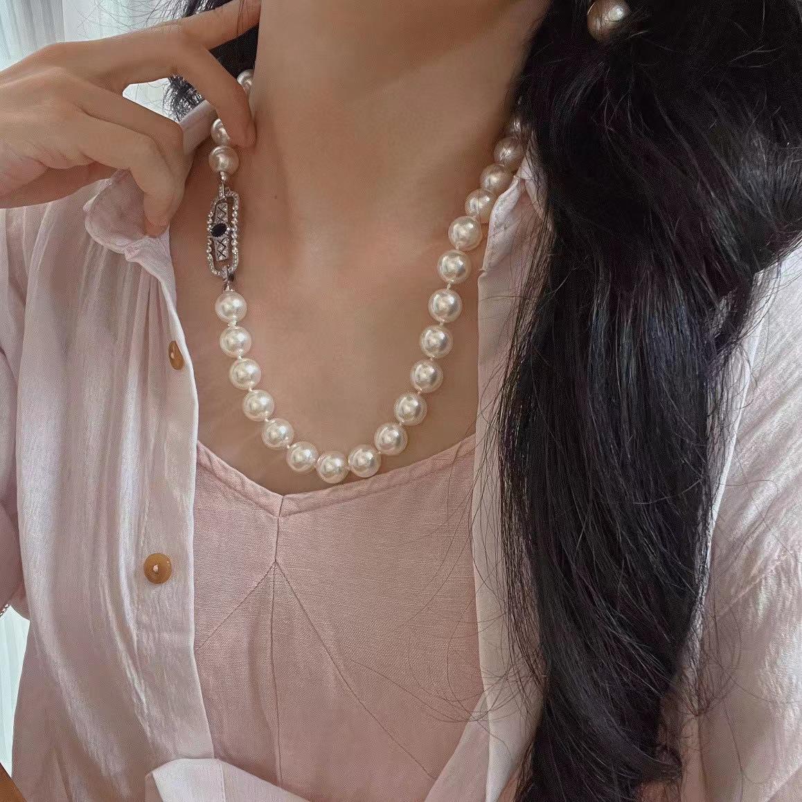 

Vintage 12Mm High Quality Shijia Zhengyuan Pearl Artificial Crystal Pearl Necklace Fashionable And Versatile Korean Version