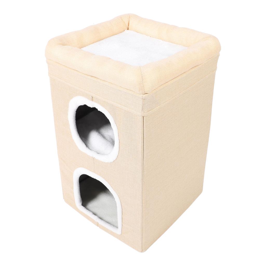 Indoor Cat House Winter Warm Cat House 3 Tier Pet Cave Foldable Cat Bed for Indoor Home Beige