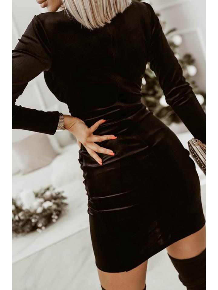 2025 Jarní Sametové Bodycon Šaty s Výstřihem do V a Dlouhým Rukávem