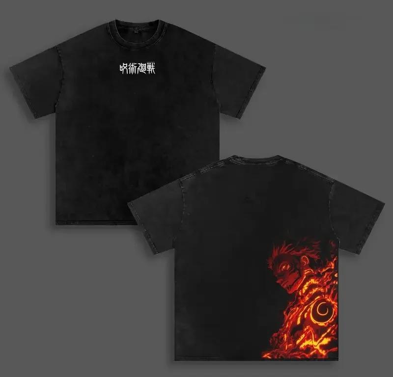 Classic Anime Itadori Yuji Jujutsu Kaisen Graphic Print T-Shirt Men Women Vintage Washed Cotton Summer New Tee Streetwear Y2K Fashion Oversized Top