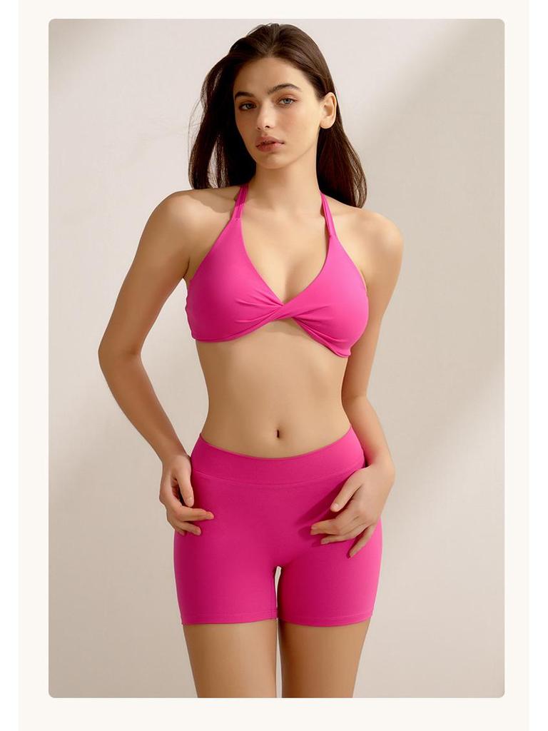 Women's Peach Hip-Lifting Yoga Set: Cross-Back Strap, Three-Quarter Pants, Two-Piece Fitness Outfit.