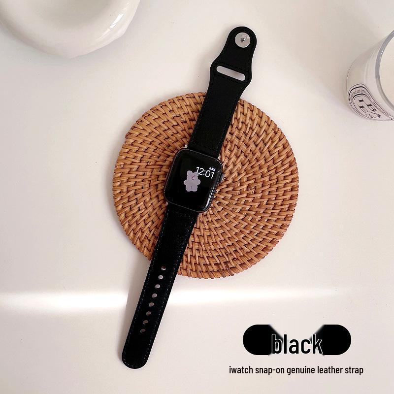 Compatible Leather Watch Band for Apple iWatch S10/8/9SE, Huawei GT, Xiaomi 89 Pro, and Redmi 45 - Top Layer with Studded Buckle