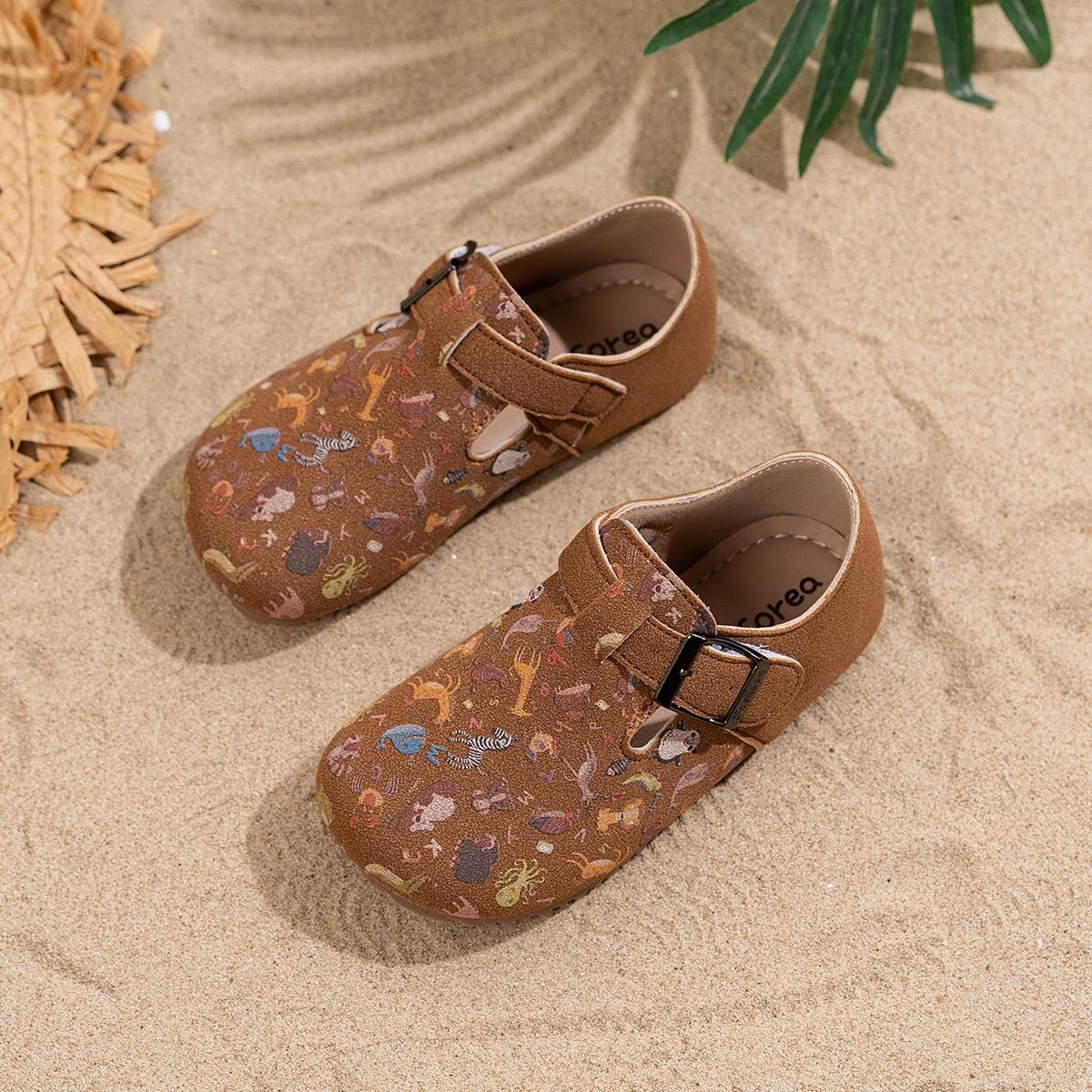 

2025 Новая детская обувь для девочек Кожаный анималистичный узор Обувь для босиком Мягкая подошва Уличные теннисные модные детские кроссовки EU21-30 21(insole 13.5 cm) коричневый