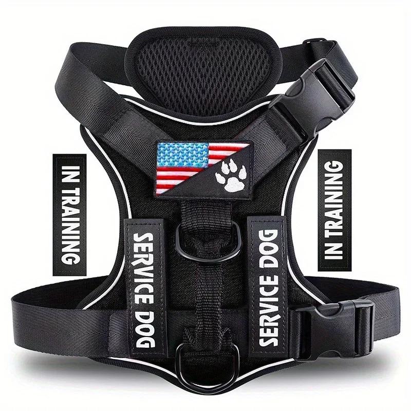 Service Dog Harness, Reflective Dog Vest Harness, Adjustable Soft Oxford Pet Harness, Inner Layer Mesh, Easy To Control for Dogs (Black,XS)
