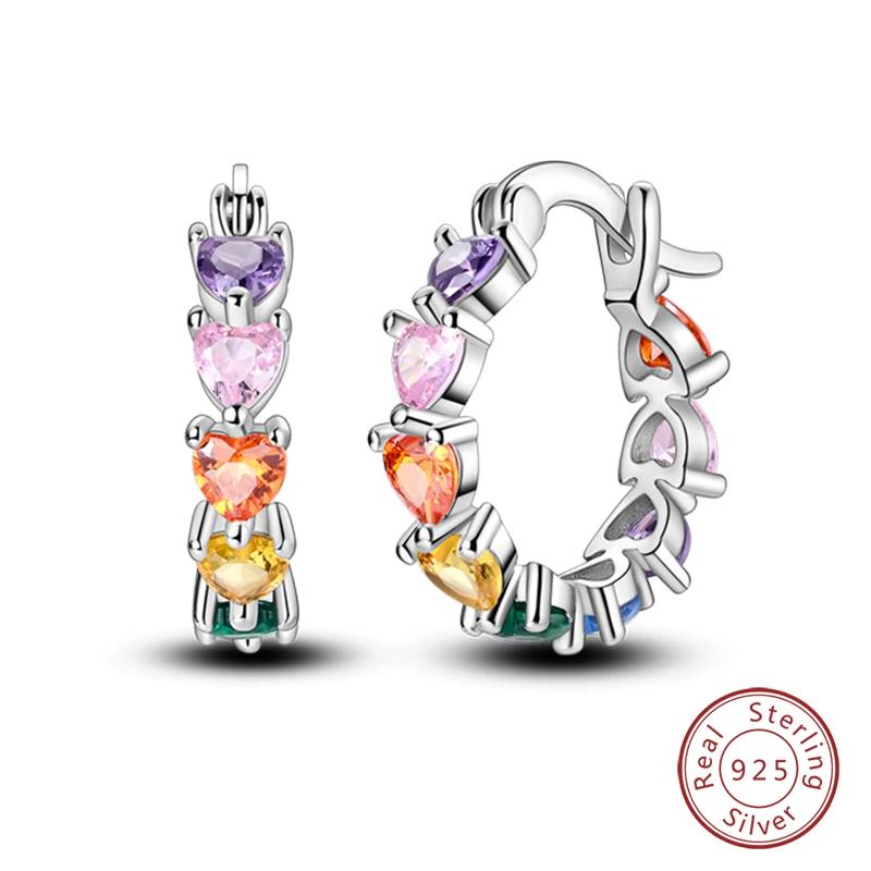 New 925 Sterling Silver Hope Rainbow Flower Earrings For Women Sparkling Colored Zircon Star Koi Earrings Fashion Party Jewelry