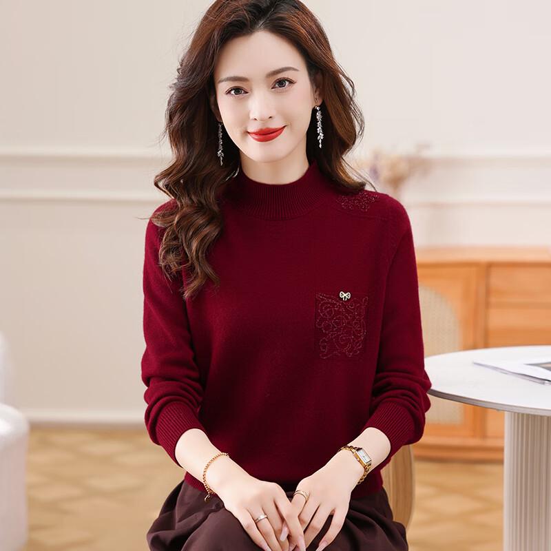 Women's 100% Wool Semi-High Collar Thick Sweater
