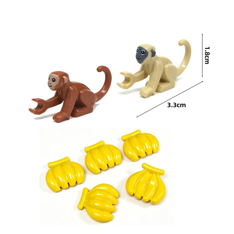 MOC Wild Animals Building Blocks Set Monkey Cow Bear Orangutan Leopard Snake Camel Mini DIY Model Compatible Bricks Kids Toy T19