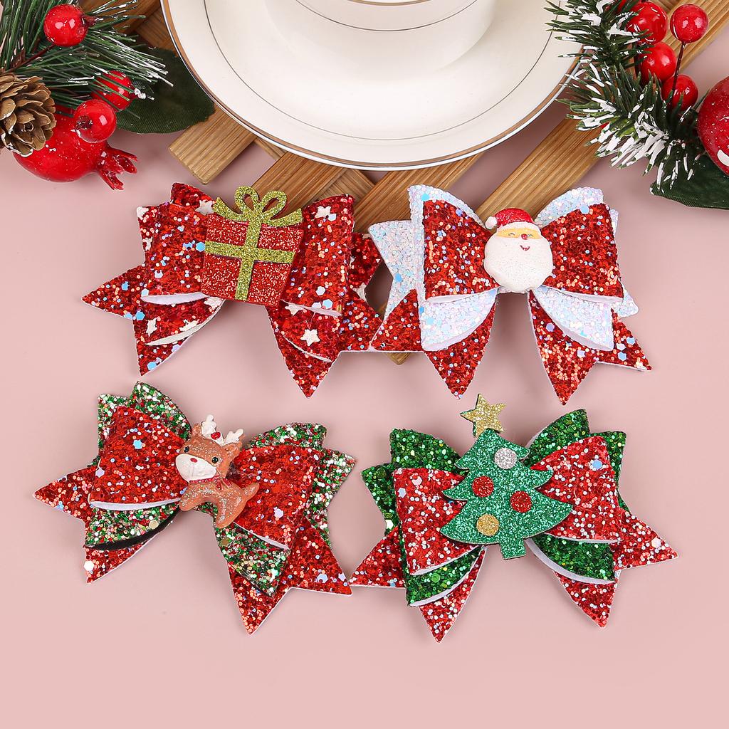 Kids Christmas Hair Bows For Cute Girls Hair Clip Hairpin Elk Santa Claus Barrettes Children Christmas Party Hair Accessories